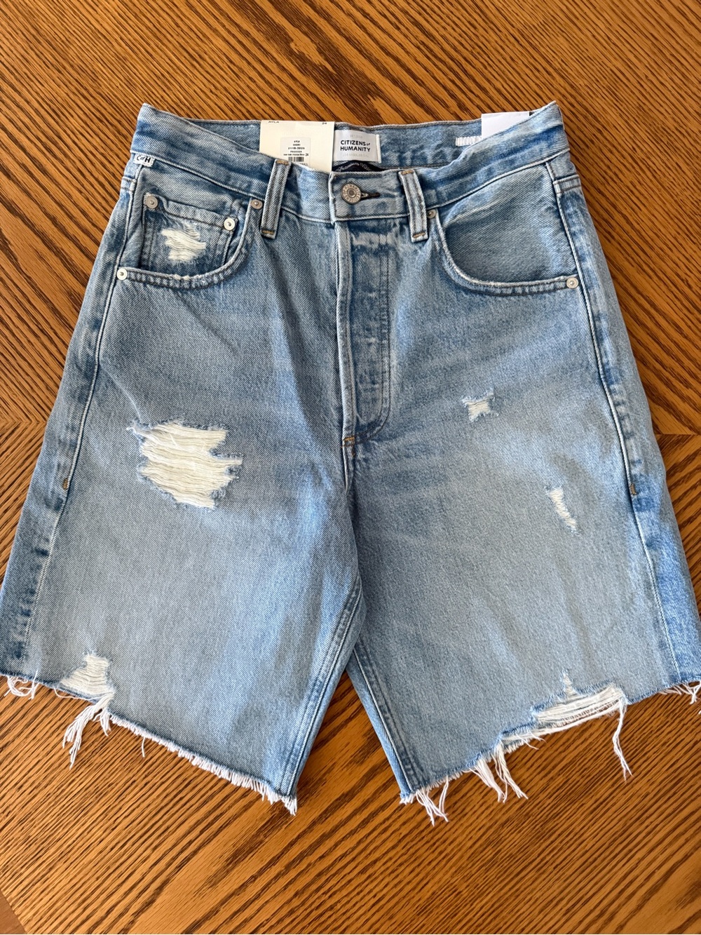 Citizens Of Humanity Light Blue Distressed Denim Jean Shorts